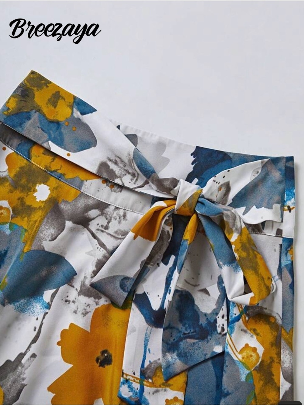 SHEIN White Midi Skirt with Blue & Mustard Floral Print - Picture 4 of 4